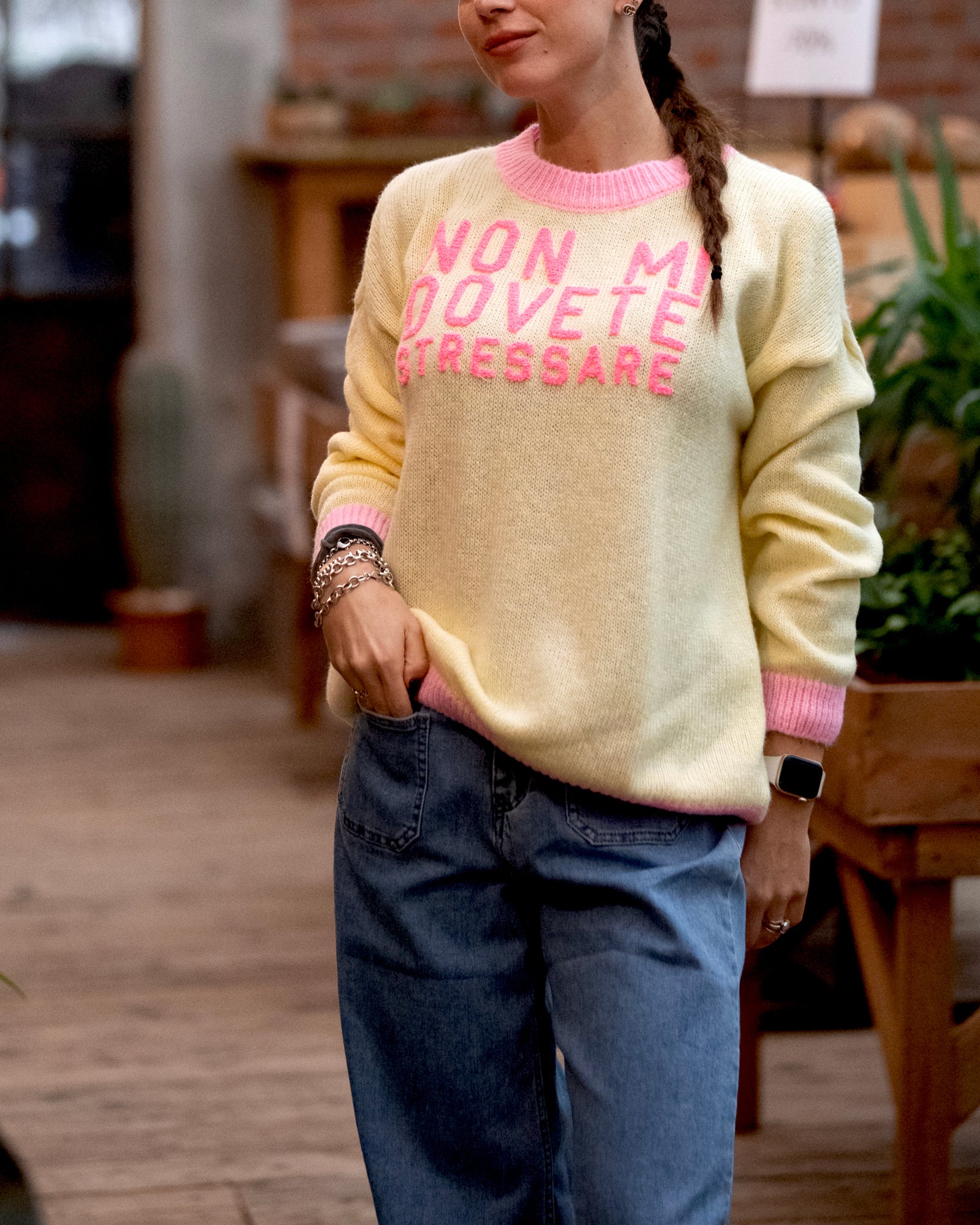 Pull con scritta “Non mi dovete stressare”