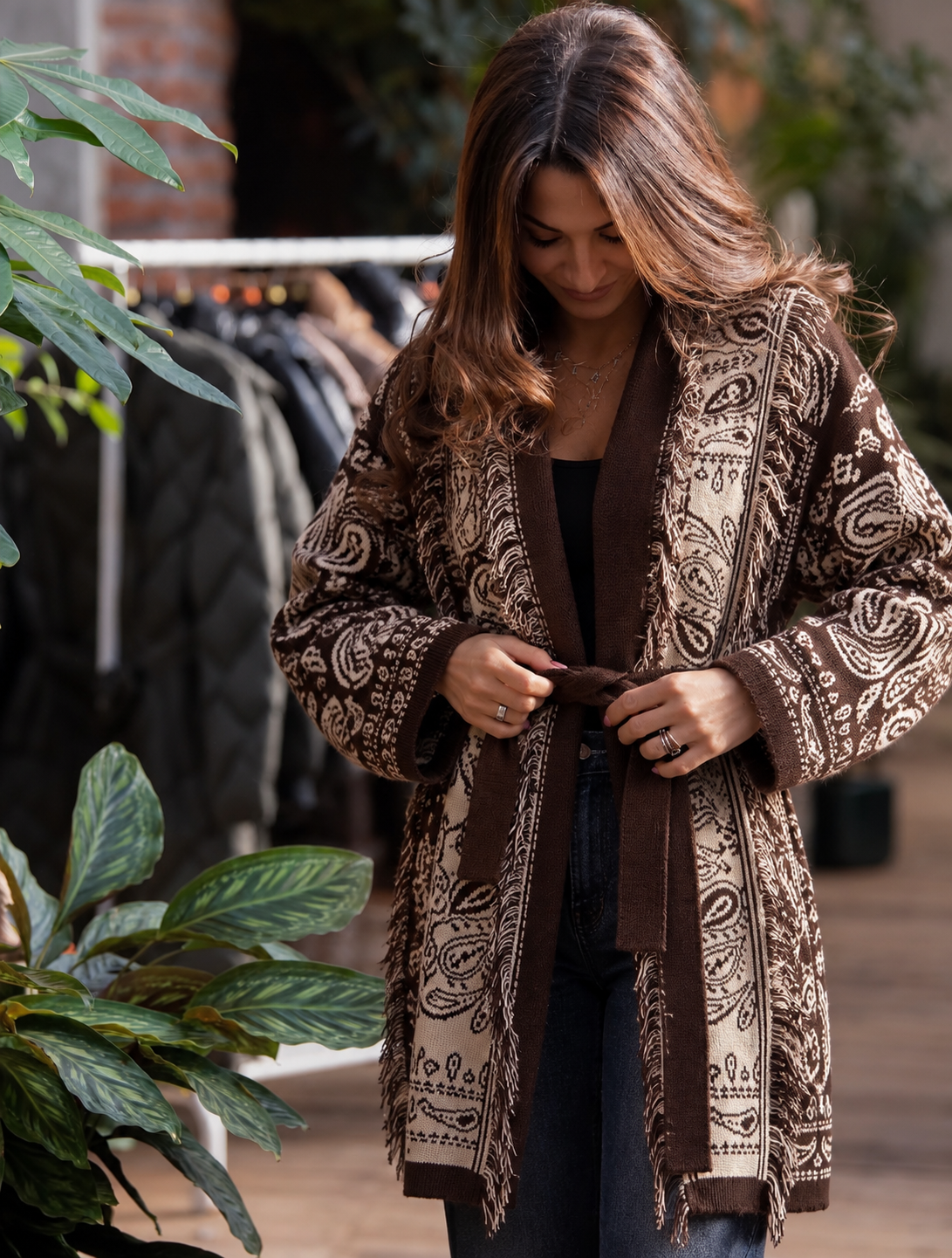 Cardigan Lungo Bandana con Cintura