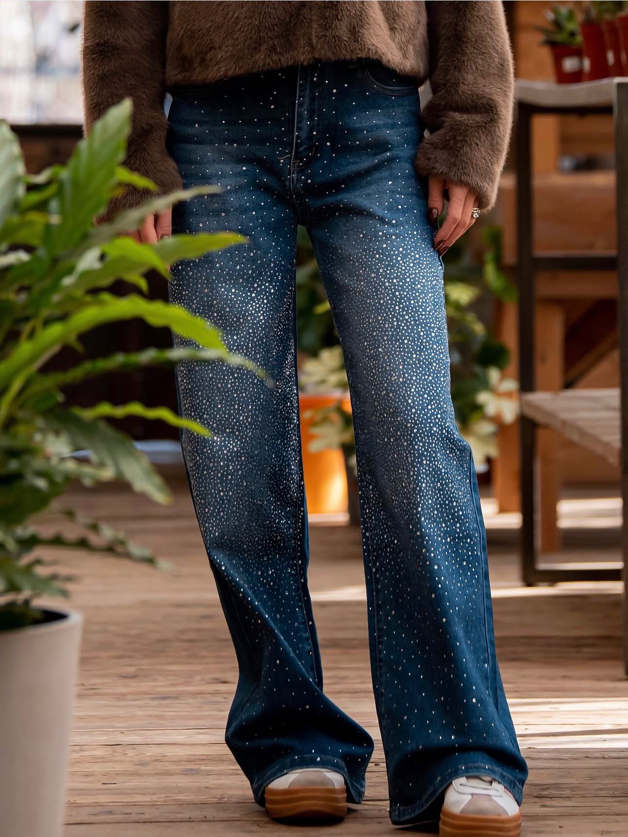 Jeans Wide Leg “Sturdust” con Micro Strass
