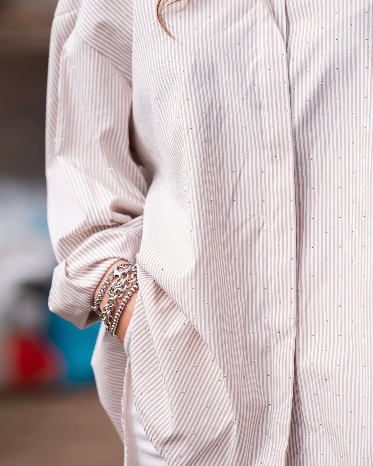 Camicia Oversize "Shine & Stripe" con Micro-Strass