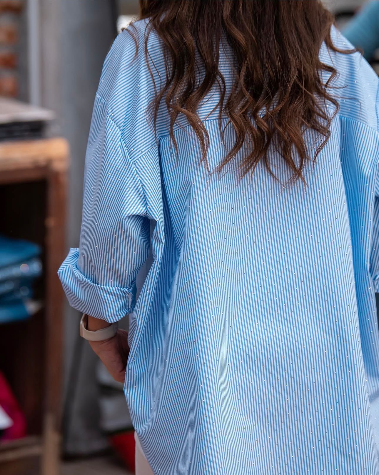 Camicia Oversize "Shine & Stripe" con Micro-Strass